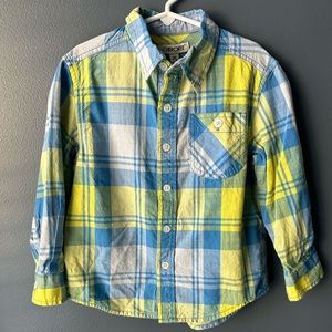 💛 Cherokee Boys Button Down shirt size XS yellow blue plaid euc